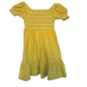 Mini‎ Boden Girls Yellow Smocked Puff Sleeve Ruffle Tiered Dress 2T 3T